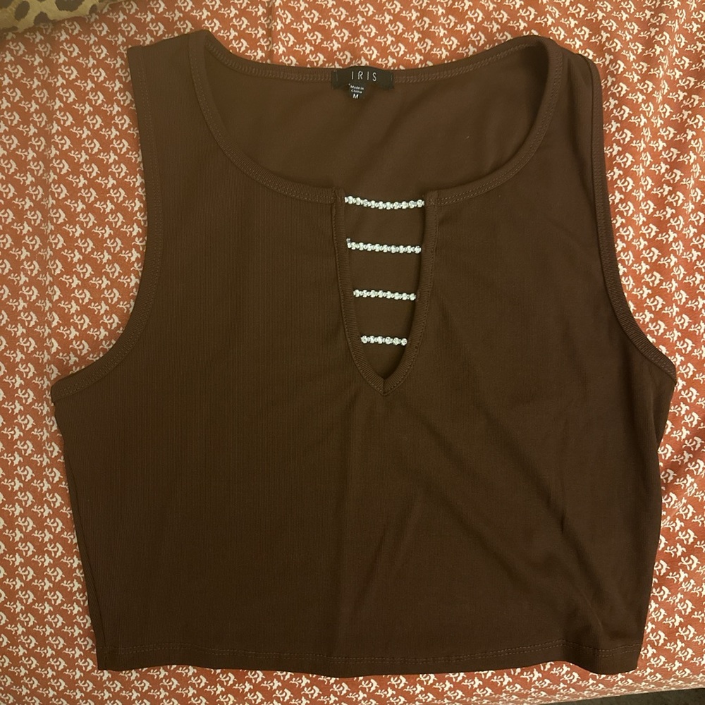 Brown Bedazzled Crop Top Size M